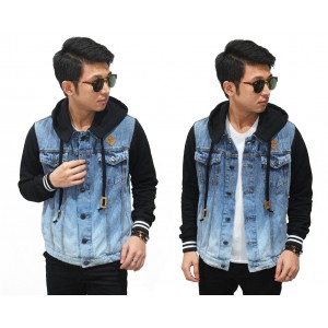 Jacket Denim Terry Sleeve And Hoodie