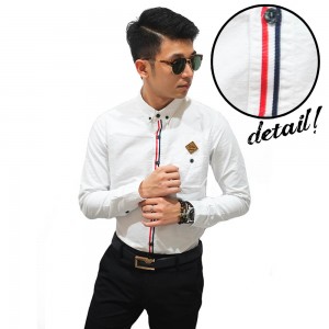 Kemeja Long Oxford Ribbon List White