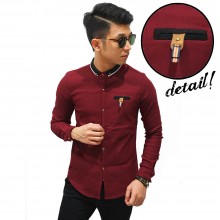 Kemeja Premium Pocket Badge Maroon