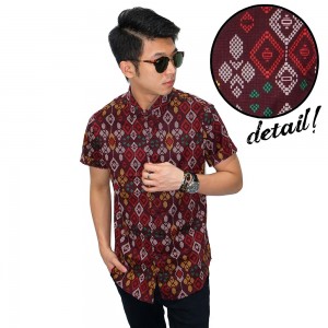 Kemeja Short Batik Tenun Ikat Maroon