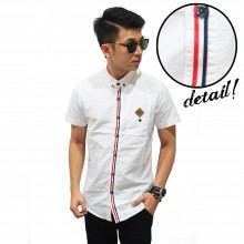 Kemeja Short Oxford Ribbon List White