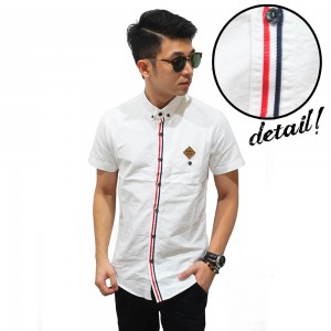 Kemeja Short Oxford Ribbon List White