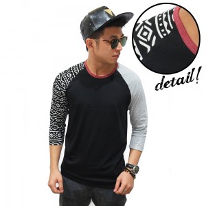 Raglan Mid Sleeve Three Mixed Black