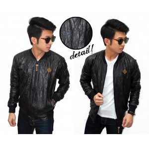 Jacket Varsity Wrinkled Leather Black