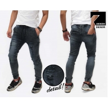 Jogger Ripped Jeans Wash Black Faded Kakkoii