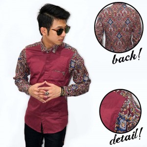 Kemeja Combination Batik Abstract Colorful Maroon