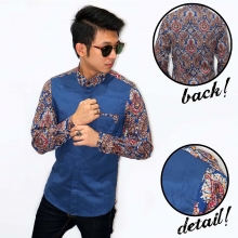 Kemeja Combination Batik Abstract Colorful Navy