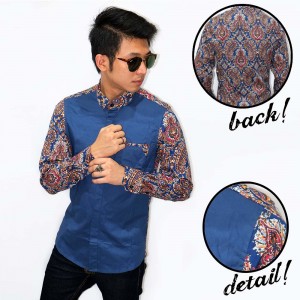 Kemeja Combination Batik Abstract Colorful Navy