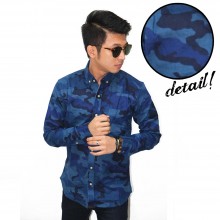 Kemeja Flannel Camouflage Army Blue