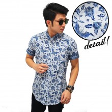 Kemeja Short Batik Kupu-Kupu White