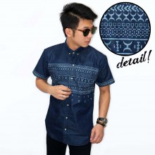 Kemeja Short Chambray Moon Tribal