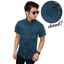 Kemeja Short Denim Stone Wash Pine Green