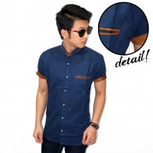 Kemeja Short Linen List Suede Navy