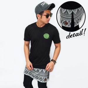 Longline T-Shirt Tribal Black