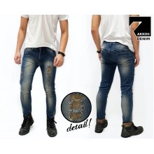 Jeans Pants Ripped Skinny Rocker Kakkoii Dark Blue