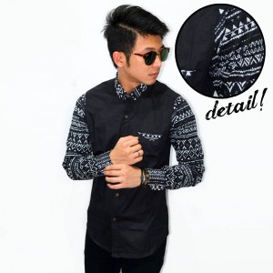 Kemeja Long Tribal Arrow Pattern Black