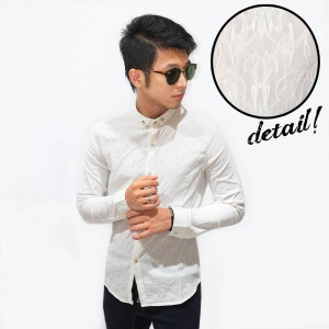 Kemeja Luxury Emboss Pattern White