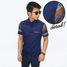 Kemeja Short Sleeve Colorful Big Stripe Navy