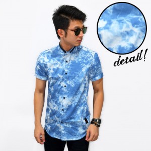 Kemeja Short Smoke Print Blue