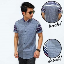 Kemeja Short Square Sleeve Stripe Blue