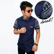 Kemeja Short Tribal Arrow Pattern Navy