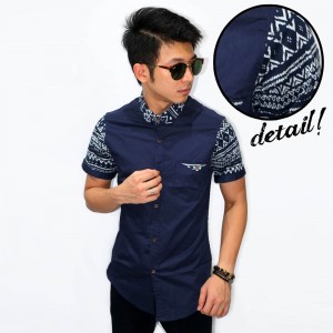 Kemeja Short Tribal Arrow Pattern Navy