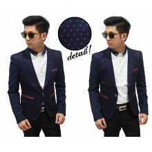 Blazer Casual Navy With Polkadot Maroon