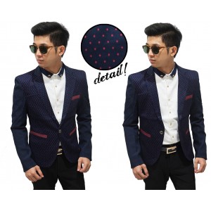 Blazer Casual Navy With Polkadot Maroon