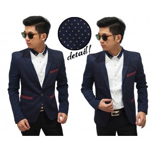 Blazer Casual Navy With Polkadot Yellow