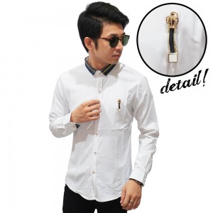 Kemeja Collar Gold Ribbon With Crown Pin White