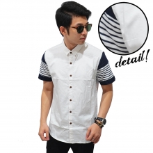 Kemeja Pendek Sleeve Block Stripe White
