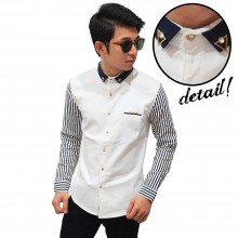 Kemeja Sleeve Stripe Neck Pin Diamond White
