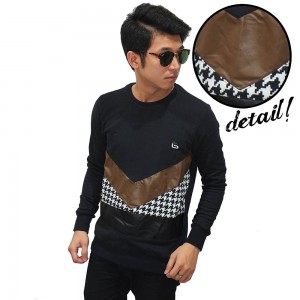 Sweater Mixing Fabric And Motif Black
