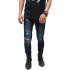 Biker Jeans Ripped On Knee Dark Blue