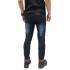 Biker Jeans Ripped On Knee Dark Blue