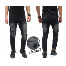 Biker Jeans Spotting Ripped Black Faded