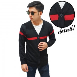 Cardigan Middle Red Line Black