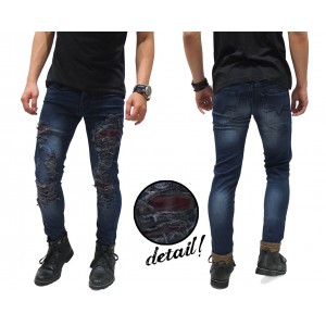 Jeans Ripped Extreme With Patch Kakkoii Dark Blue