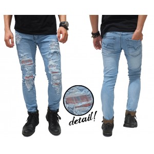 Jeans Ripped Extreme With Patch Kakkoii Light Blue