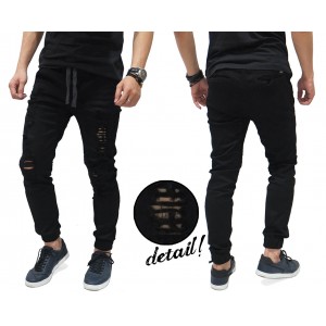 Jogger Pants Jeans Ripped Black