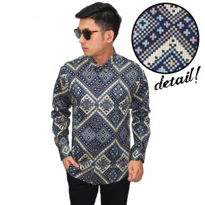 Kemeja Batik Songket Anyaman Navy