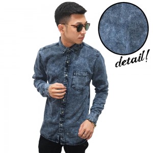 Kemeja Denim Panjang Snow Washing