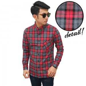 Kemeja Flanel Brodie Tartan Red Grey