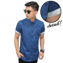 Kemeja Pendek Navy With List