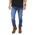 Celana Jeans Ripped On Knee and Thigh Dark Blue