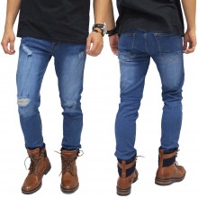 Celana Jeans Ripped On Knee and Thigh Dark Blue