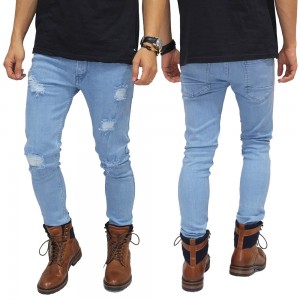 Celana Jeans Ripped On Knee and Thigh Soft Blue