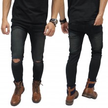 Jeans Washed Black Knee Rips Cut
