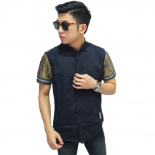 Kemeja Pendek Kombinasi Lengan Batik Songket Black