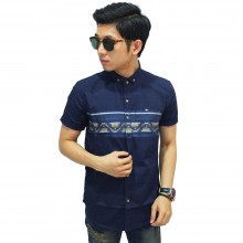 Kemeja Pendek Middle Block Songket Navy
